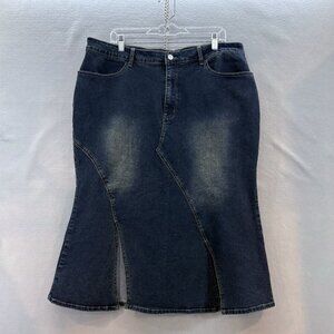 Cider Denim Washed Ruffle Split Midi Skirt Curve &‎ Plus SZ 2XL Mermaidcore